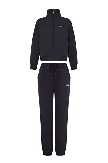 Eazy Co Σετ καπνιστή Premium Thick Sweatpants - με φλις, γιακά με φερμουάρ, διπλές τσέπες, ελαστικά πόδια