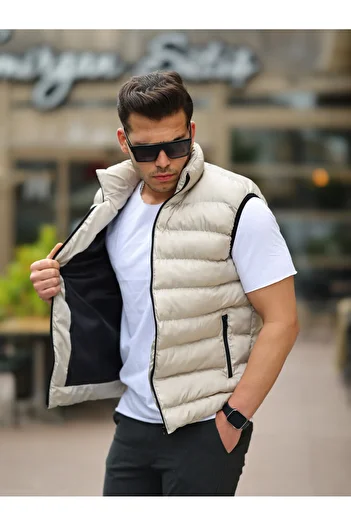 TREND YAŞAR Ανδρικό αμάνικο φανελάκι με φερμουάρ Basic Cream