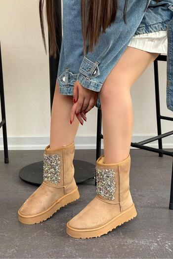 Bukond Women's Luxury Suede Stoned Fur Lined Winter Thick Sole Comfortable Boots