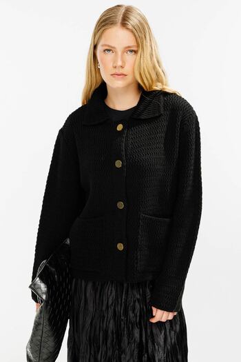 Hooopstore Shirt Collar Buttoned Black Cardigan