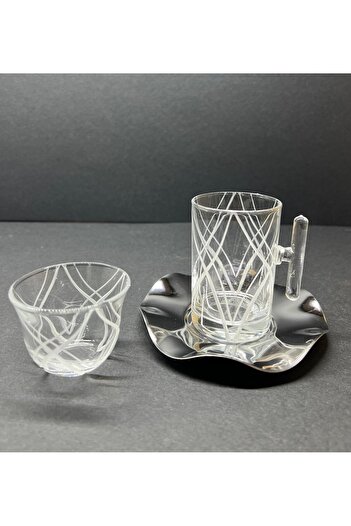 Eslim 18 Piece Modern Patterned Glass Coffee Cup and Mırra Set