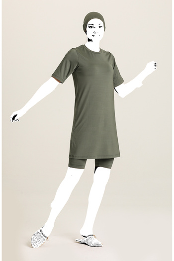 sefamerve Khaki Green Short Sleeve Pool Swimsuit - 22700-02