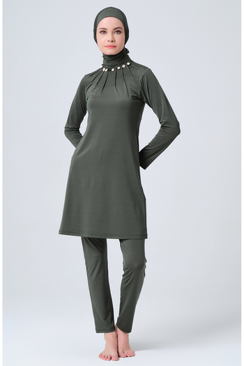 sefamerve Khaki Hijab Swimsuit - 23676-01 Model