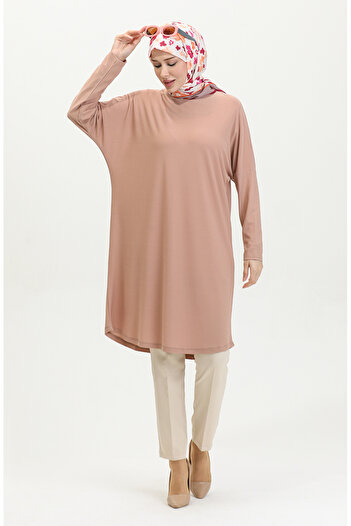 sefamerve 8682A-02 Model Powder Color Bat Sleeve Simple Tunic