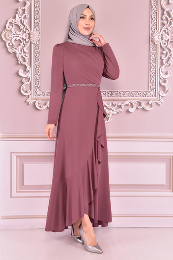 ModaMerve Dried Rose Belted Dress - Kbr5078