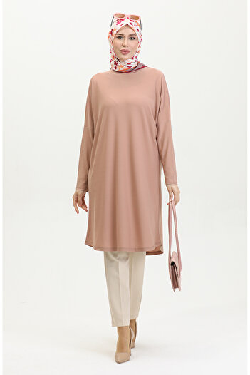 sefamerve 8682A-02 Model Powder Color Bat Sleeve Simple Tunic