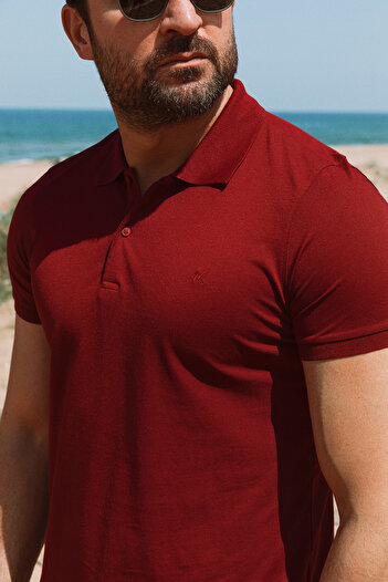 Mcr Ανδρικό μπλουζάκι με λαιμόκοψη Polo Basic σε μονόχρωμο κόκκινο χρώμα - 36645.21Y