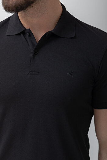 Mcr Ανδρικό μπλουζάκι με λεπτή εφαρμογή Polo Neck Basic Μαύρο - 36645.21Y