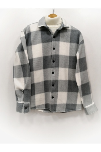 A&O Style Чоловіча сіра oversize картата товста зимова флісова сорочка