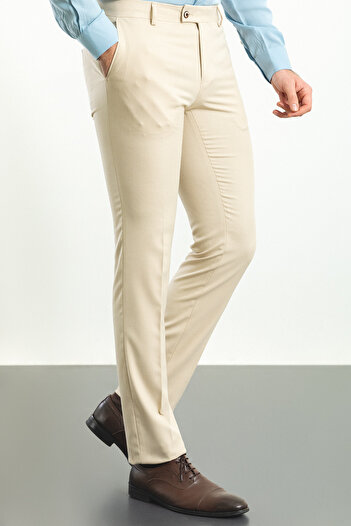 Mcr Patterned Slim Fit Classic Men's Trousers Stone - 38147.23Y