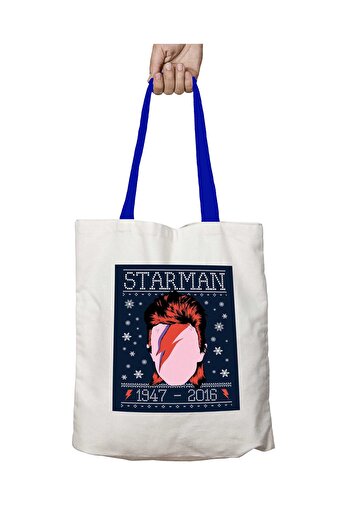 ART HEDİYE Τσάντα ώμου με μπλε λαβή Starman David Bowie Chirstmas Knit που πλένεται