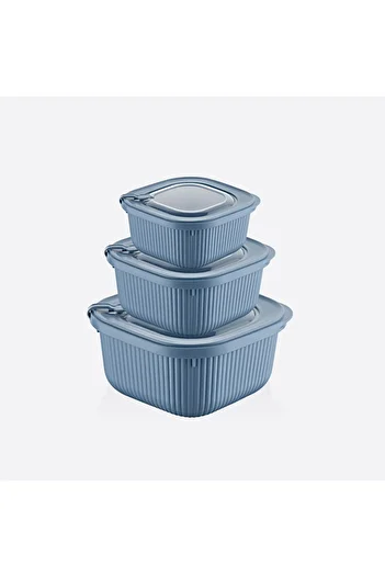 Dünya Plasik Set of 3 Microline Storage Containers (600-1100-1800 ml) - Silicone Edge, Leak-Proof, Microwavable