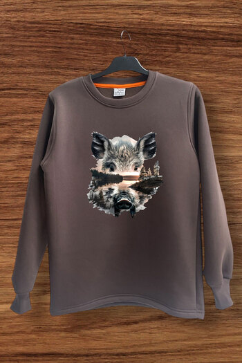 WİDİ Φούτερ Hunting Hunting Wild Life Pig με στάμπα βαμβακερή κανονική εφαρμογή με λαιμόκοψη