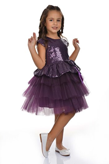 Mnk 0275 Plum Sequin Tutu Party Dress