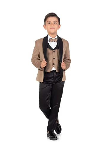 Mnk Baby&Kids Boy's Suit with Velvet Jacket and Vest MNK0550 BROWN
