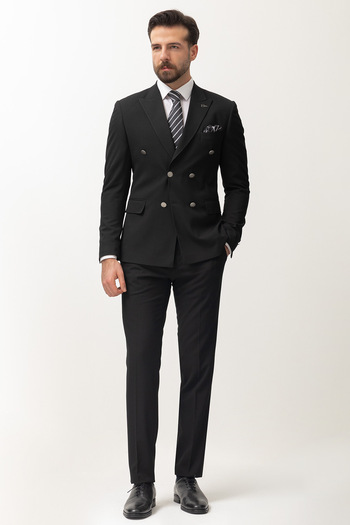 Mcr Duz Black Color Slim Fit Swallow Collar Double Breasted Men's Suit