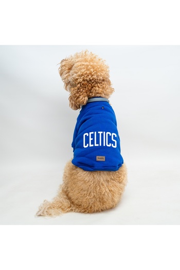 Buddy Store Cat and Dog Outfit - Celtics Printed Saks Blue Crew Neck with Leash Hole