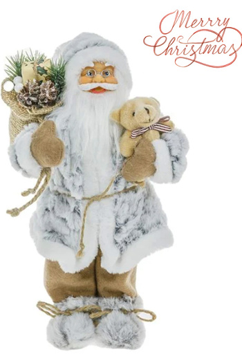 Sole Yılbaşı Süsü Noel Baba Biblo Figür Büyük Boy 30 cm -  Peluş Ayısı ve Hediye Çuvalı ile...