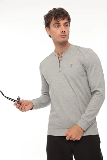 Miron College Collar Half Zipper Sweatshirt - Regular Fit, Gray, 2317