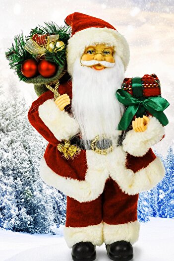 Sole Yılbaşı Süsü Noel Baba Biblo Figür Büyük Boy 32cm -  Hediyeleri ve Çuvalı ile...