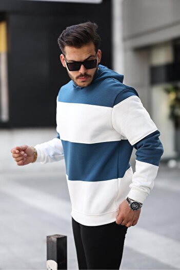 Miron Φούτερ με κουκούλα White Block Piece Oversize - Petrol 2316