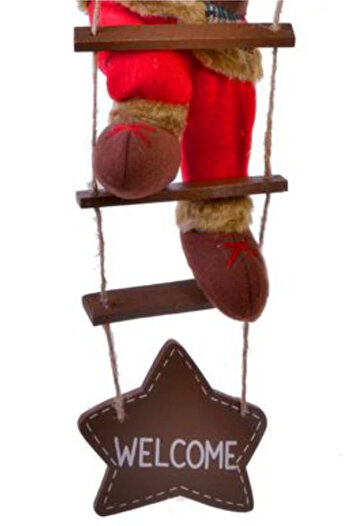 Sole Yılbaşı Noel Baba - Santa Claus Ahşap Merdivenli Kırmızı 40 Cm - Merdiven Ile 78 Cm