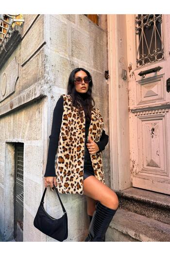 minaaise Women's Leopard Plush Wide Cut Vest 28308