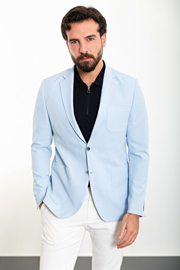 Mcr Straight Slim Fit Pocket Mono Collar Men's Jacket Blue - 40294.23Y