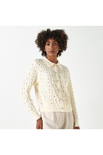 2Xtremz Embellished Cardigan with Long Sleeves and Button Closure