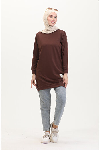 sefamerve Brown Slit Sports Tunic - 0529-07
