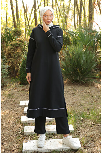 sefamerve Black Double Tracksuit Set - 3082-01