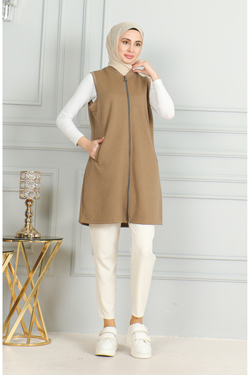 sefamerve Mink Quilted Zippered Vest 5100-02