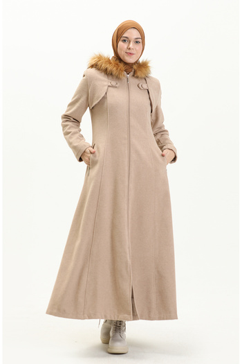 sefamerve 711930 -06 Camel Hooded Cashmere Coat