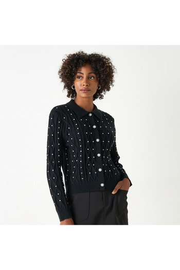2Xtremz Embellished Cardigan with Long Sleeves and Button Closure