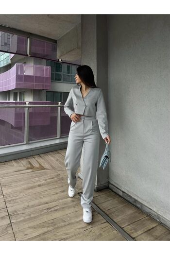 popibutik Crop Ceket Pantolon Takım