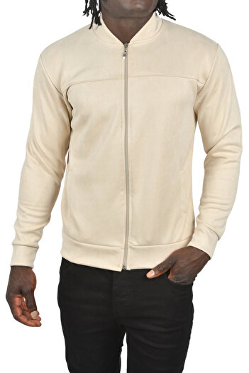 DeepSEA Μπεζ σουέντ μπουφάν - Slim Fit, Lycra, Slim Coat με φερμουάρ 2504334