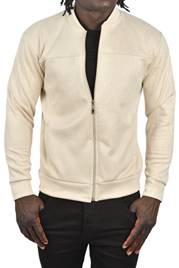 DeepSEA Μπεζ σουέντ μπουφάν - Slim Fit, Lycra, Slim Coat με φερμουάρ 2504334