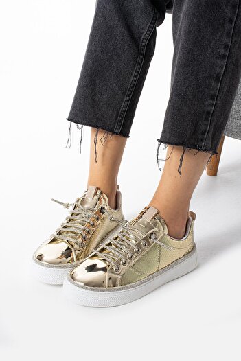 PARİS Kadın Altın Yılan Desenli Günlük Sneaker