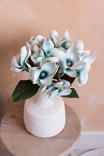 Güleç Yapay Çiçek Ghirlandă de magnolie din latex artificial de lux 33 cm albastru 7 capete