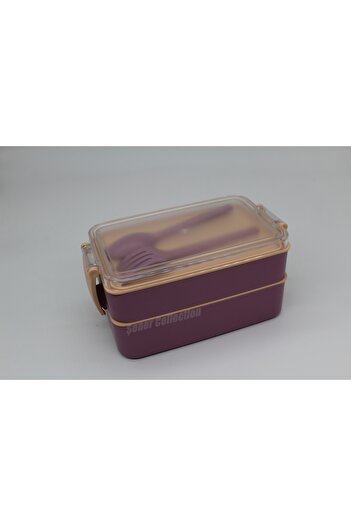 Şener collection Double Layer Food Container Practical Durable and Stylish Lunch Box with Fork and Spoon Lunch Box