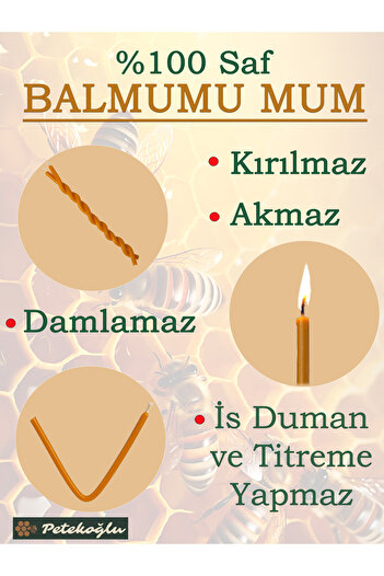Petekoğlu (15 ADET) Balmumu Mum Dilek Mumu Doğal Petek Ince Uzun Parti Nişan Düğün Doğum Günü Mum