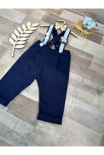Feriatolye Navy Blue and Light Blue Bow Tie Set - Concept in Sling Detail Salopet and Scarves