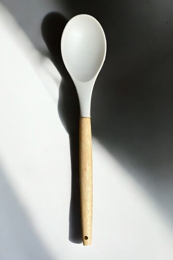 CocoVia Luxury Bamboo Handle Silicone Deep Spoon 30cm - Bamboo Spoon