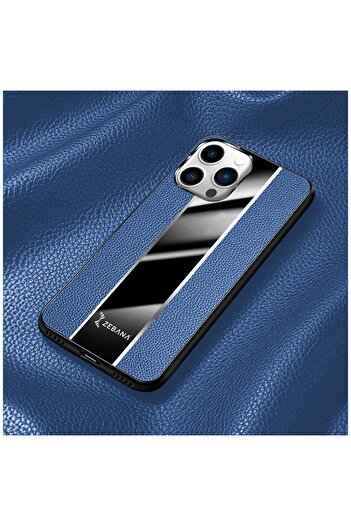Zebana Apple iPhone 16 Pro Uyumlu Kılıf Zebana Premium Deri Kılıf Mavi
