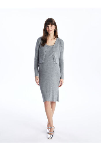 LC Waikiki Set aus Umstands-Cardigan und Kleid mit V-Ausschnitt und langen Ärmeln