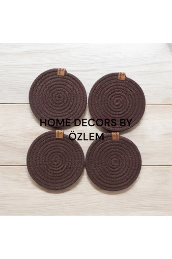 home decors by özlem 14 cm Machine Stitched 6 Pieces Jute Cotton Straw Coasters - Kitchen Tableware Decor Handmade