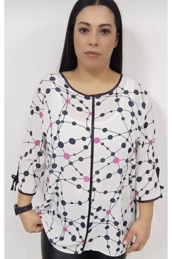AKŞEN GİYİM Plus Size Women's Moss Crepe Fabric Three Quarter Sleeve Mother Blouse