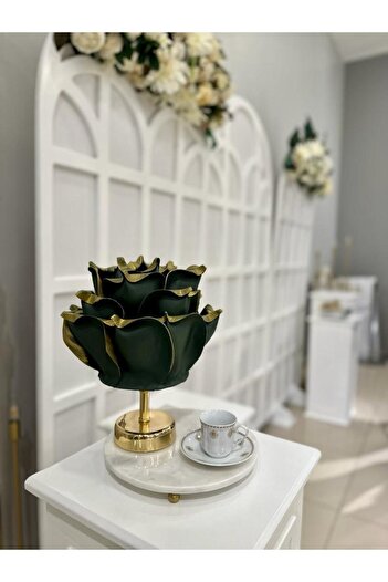 Maison Avf Yeşil Gold Detaylı Eva Gül Tasarım Kablosuz Masa Lambası - Alt Parlak Gold