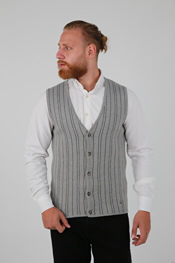 DAKSEL Brg Gray Color Men's Buttoned Sports-Classic Knitwear Vest
