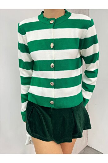 Modamorfo Ringed Metal Buttoned Short Cardigan - Forest Yş.